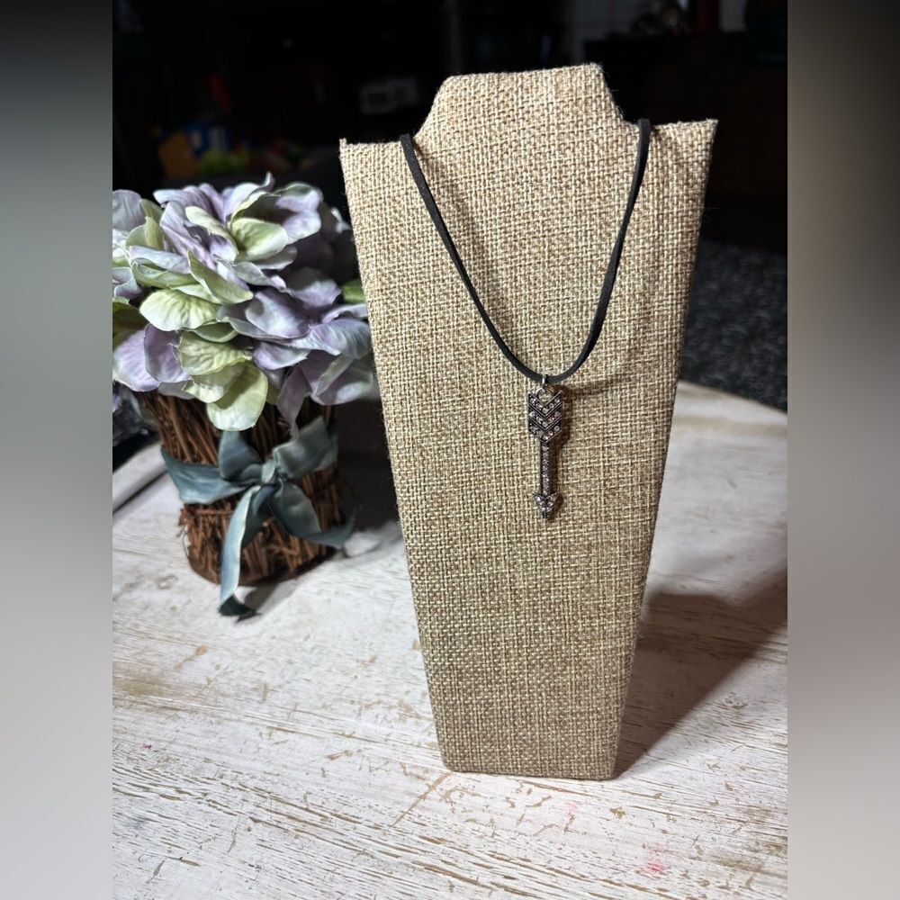 18” Arrow Pendant on Black Suede Necklace with Lobster Clasp & Extension